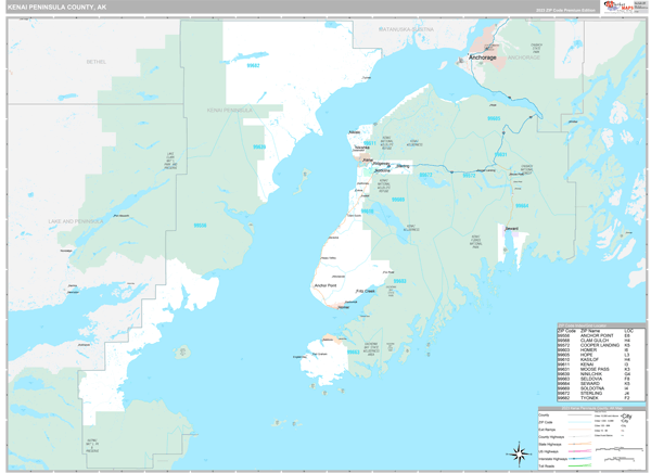 Kenai Peninsula County, AK Zip Code Map